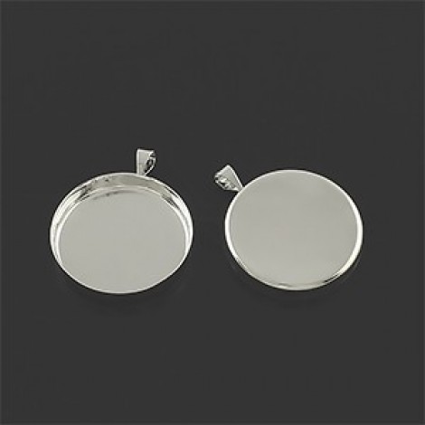 25mm ID Platinum Silver Plated Brass Pendant Cab Settings - Pack of 4