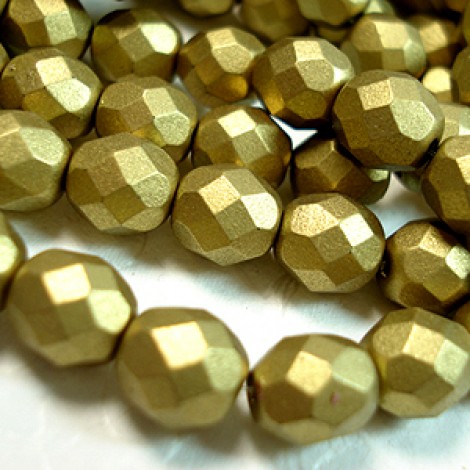 8mm Czech Firepolish Beads - Matte Metallic Aztec Gold - Pack of 20