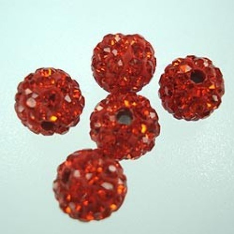 8mm Hyacinth Orange Round Rhinestone Pave Beads