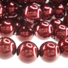 8mm Czech Round Pearl Coat Glass Beads - Burgundy
