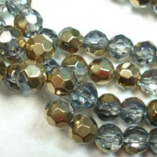 8mm Faceted Glass Round Beads - Copper Half Plated Cry