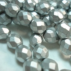 8mm Czech Firepolish Beads - Metallic Silver Shade - Pack of 20