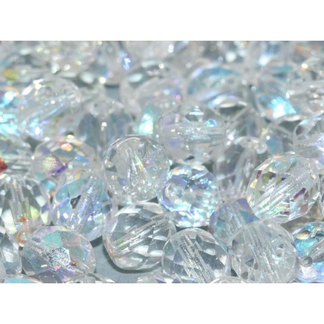 8mm Czech Fire-Polish Glass Beads - Crystal AB - Pack of 20