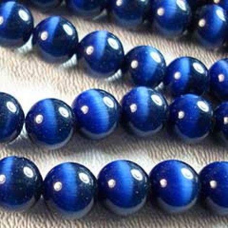 8mm Cats Eye Optic Fibre Beads - Dark Blue