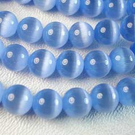 8mm Cats Eye Optic Fibre Beads - Light Blue