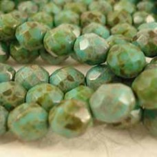 8mm Czech Fire Polished Beads - Turquoise-Picasso - Pack of 20