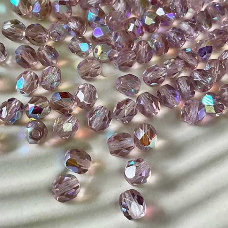 6mm Light Amethyst AB Czech Glass Fire Polished Beads - Pack of 20