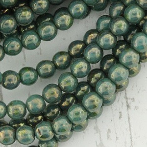 4mm Czech Round Druk Beads - Turquoise Bronze Picasso