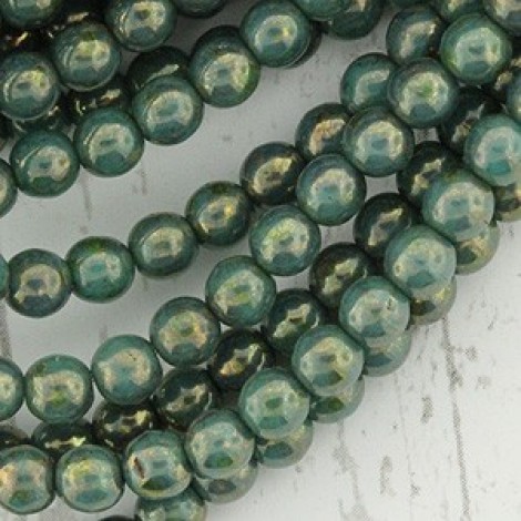 4mm Czech Round Druk Beads - Turquoise Bronze Picasso - Pack of 50