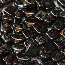 6mm Silky 2-Hole Beads - Red-Black Picasso - Pack of 40