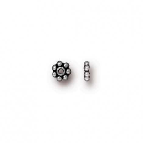 4mm TierraCast Daisy Heishi Spacers - Antique White Bronze Plated (Silver) - Pack of 20