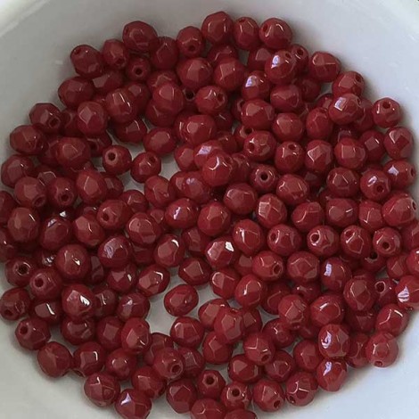4mm Czech Firepolish Beads - Opaque Dark Red - Pack of 50