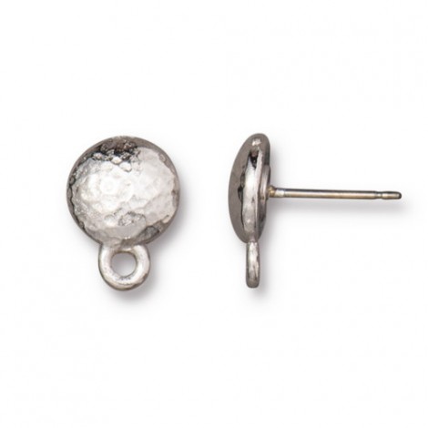 8mm TierraCast Hammered Dome Earposts - White Bronze (Slver) Plated - Per Pair