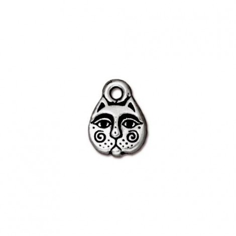 8mm TierraCast Kitty Face Charm - Antique Fine Silver Plated