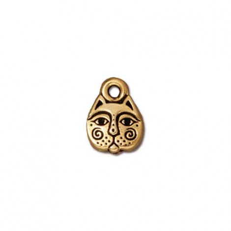 8mm TierraCast Kitty Face Charm - Antique 22K Gold Plated