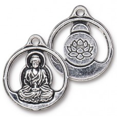 24mm TierraCast Buddha Pendant - Antique Fine Silver Plated