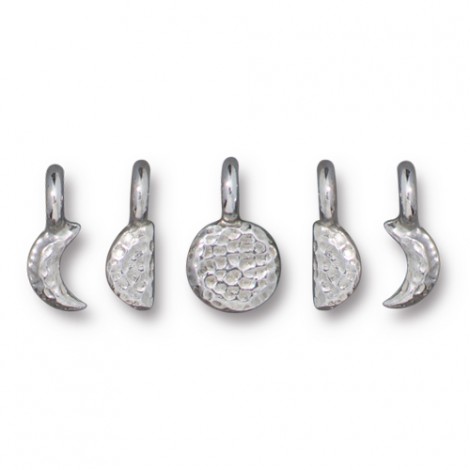 4-6x10mm TierraCast Moon Phases Charm Set of 5 - Bright Fine Silver Plated