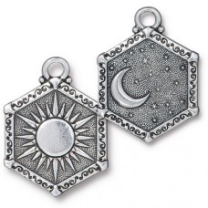 22x29mm TierraCast Sun + Moon Pendant - Antique Fine Silver Plated