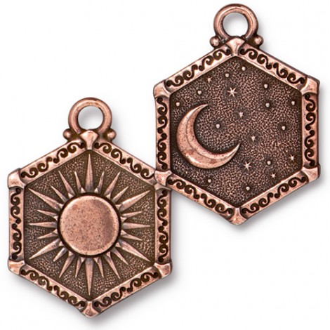 22x29mm TierraCast Sun + Moon Pendant - Antique Copper Plated