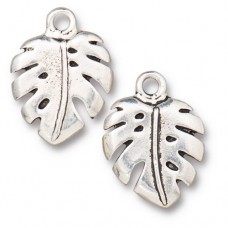 19mm TierraCast Monstera Leaf Charm - Antique Fine Silver Plated - Each