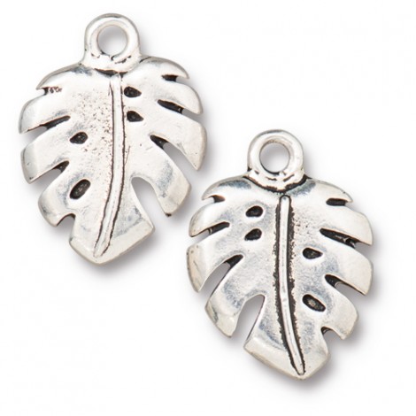 19mm TierraCast Monstera Leaf Charm - Antique Fine Silver Plated