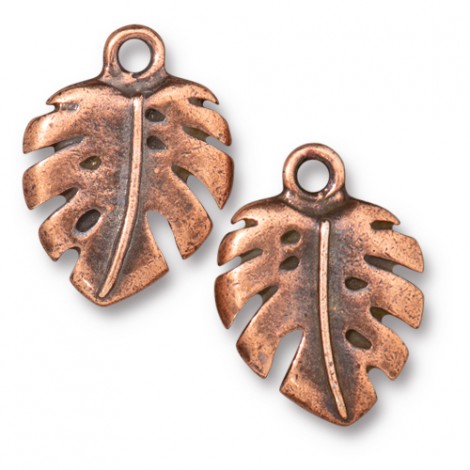 19mm TierraCast Monstera Leaf Charm - Antique Copper Plated