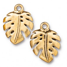 19mm TierraCast Monstera Leaf Charm - Antique 22K Gold Plated