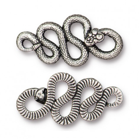 21x24mm TierraCast Rattlesnake Pendant or Link - Antique Fine Silver Plated - Each