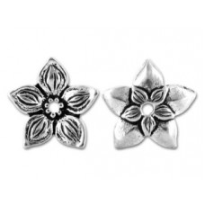 8mm TierraCast Star Jasmine Beadcap - Antique Fine Silver Plated - Pack of 2