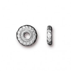 10mm TierraCast Hammertone Large Hole Bead Spacers - Rhodium Silver Plated
