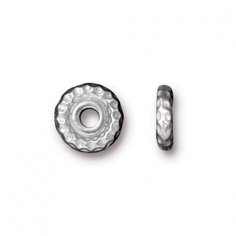 10mm TierraCast Hammertone Large Hole Bead Spacers - Rhodium Silver Plated