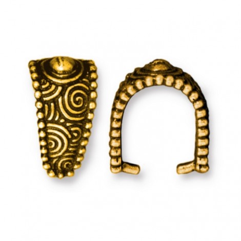 16.5mm TierraCast Large Spiral Pinch Bail - Antique 22K Gold Plated - Each