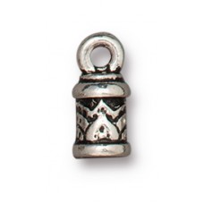 2mm ID TierraCast Temple Cord Crimp End - Antique .999 Fine Silver Plated - Pack of 2