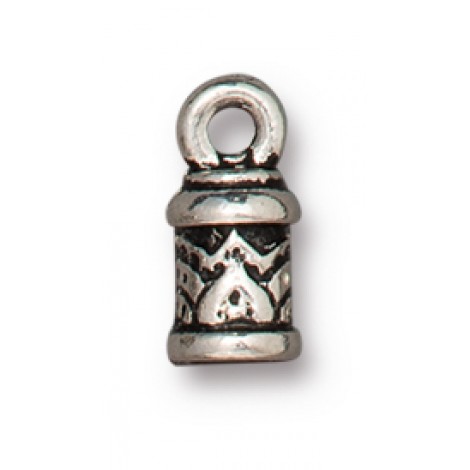 2mm ID TierraCast Temple Cord Crimp End - Antique .999 Fine Silver Plated - Pack of 2
