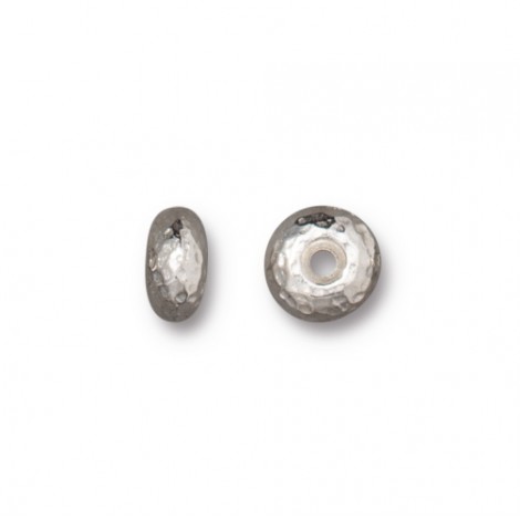 7x4mm TierraCast Distressed Rondelle Bead - White Bronze Plated - Pack of 2