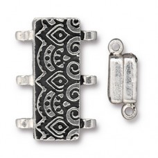 25x13mm TierraCast Temple 3-Loop Magnetic Clasp - Antique Fine Silver Plated - Each