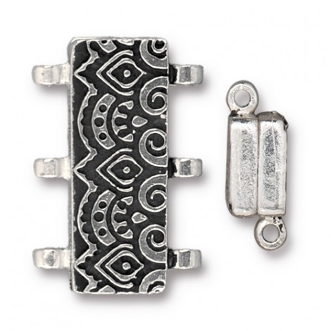 25x13mm TierraCast Temple 3-Loop Magnetic Clasp - Antique Fine Silver Plated - Each