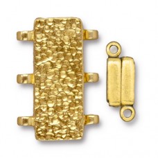 25x13mm TierraCast Hammetone  3-Loop Magnetic Clasp - Bright 22K Gold Plated - Each