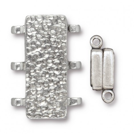 25x13mm TierraCast Hammertone 3-Loop Magnetic Clasp - White Bronze (Silver) Plated
