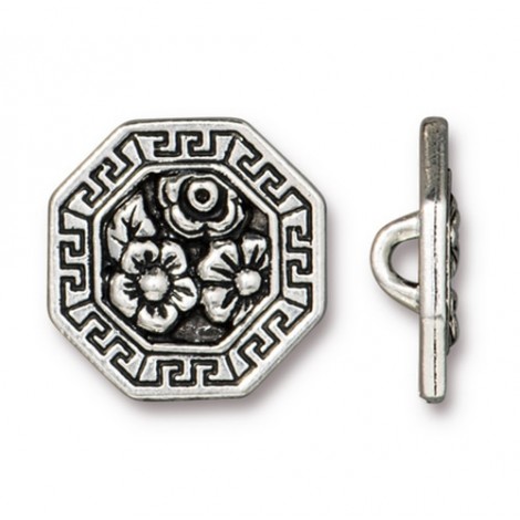 17mm TierraCast Blossom Button - Antique Silver - Each