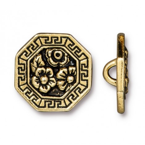 17mm TierraCast Blossom Button - Antique Gold