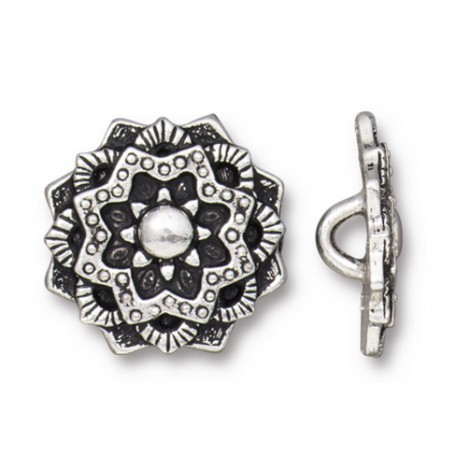 16mm TierraCast Mandala Button - Antique Fine Silver Plated