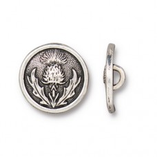 14.5mm TierraCast Thistle Button - Antique Fine Silver Plated