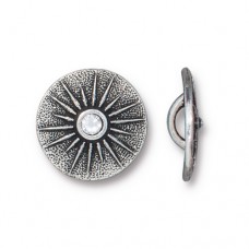 15mm TierraCast Starburst Button with SS9 Crystal - Ant Fine Silver Plated