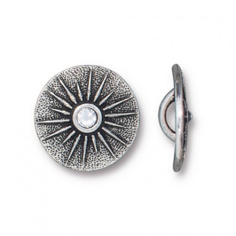 15mm TierraCast Starburst Button with SS9 Crystal - Ant Fine Silver Plated