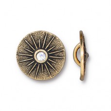 15mm TierraCast Starburst Button with SS9 Crystal - Ant 22K Gold Plated