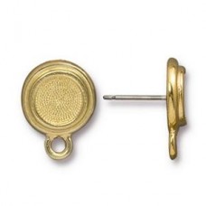 7.2mm ID TierraCast Brt Gold Stepped Bezel Earposts - Per Pair