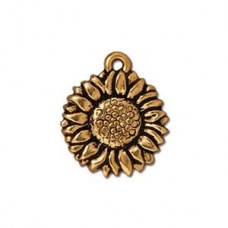 18x15mm TierraCast Sunflower Charm Drop - Antique 22K Gold Plated - Pack of 2