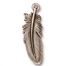 30mm TierraCast Feather Charm - Antique Silver - Each
