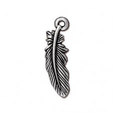 20mm TierraCast Feather Charms - Antique Silver - Pack of 2